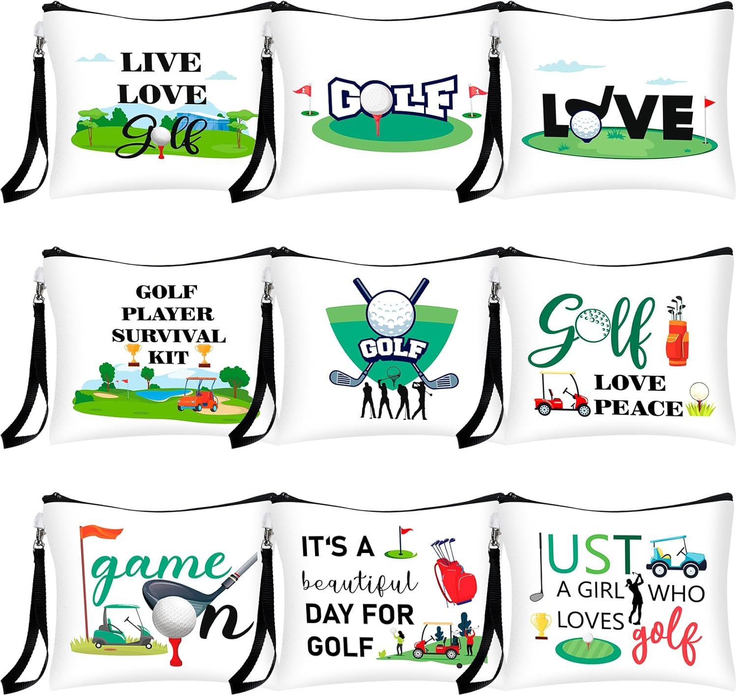 Skylety 9 Pieces Golf Gift Cosmetic Bags Golf Makeup Bag Pouch Cosmetic Toiletry Organizer Case for Golfer Team Ladies, as Shown, Colorful Style image number 2