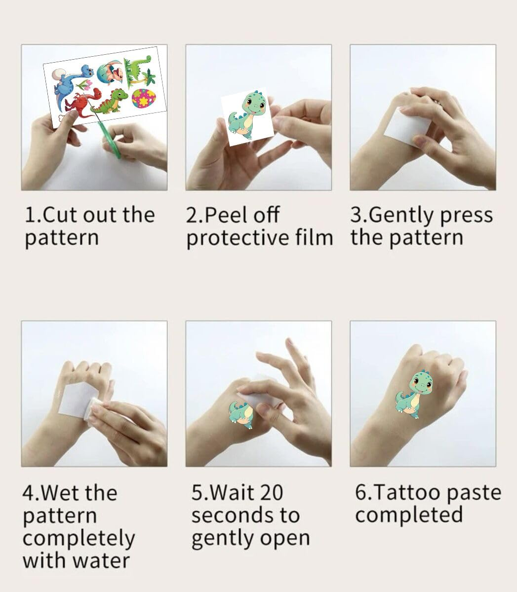 10 Sheet Waterproof Temporary Tattoos for Kids Party Supplies, Temp Tattoo Stickers for Kids Girls Boys Birthday Party Favors Activities (Dinosaur) image number 3