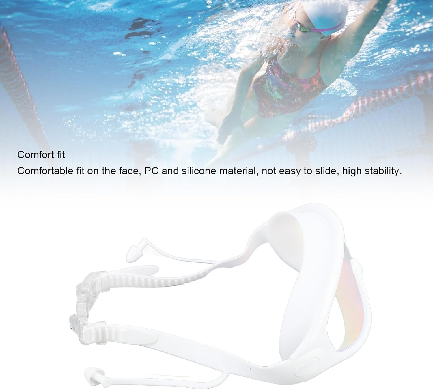 Swimming Goggles, Diving Glasses Dancing Glasses Waterproof PC and Silicone Lightweight Water Sports (White) image number 1