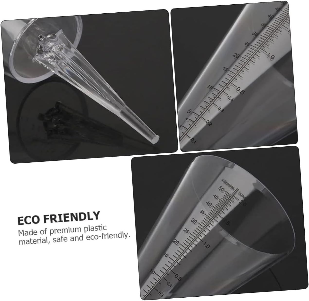 3Pcs Transparent Cone Shaped Rainfall Gauge Outdoor Rain Gauge for Garden Lawn Farming with Large Scale Measuring Cup image number 1