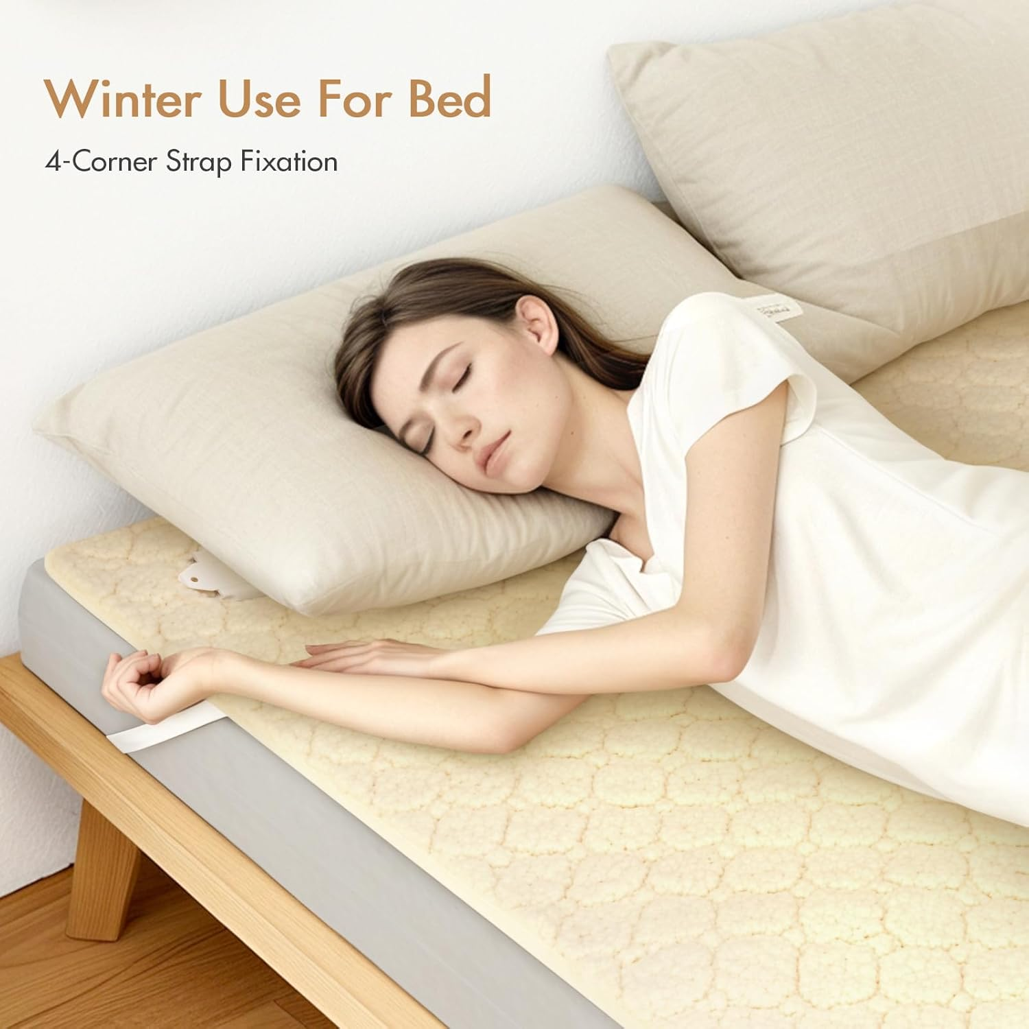 ADVWIN Double Size Electric Blanket, Cotton Fluff Heated Mattress Pad with Dual Control, 3 Heating Settings, Machine Washable, Adjustable Heating Area, 191X139Cm, Beige image number 6