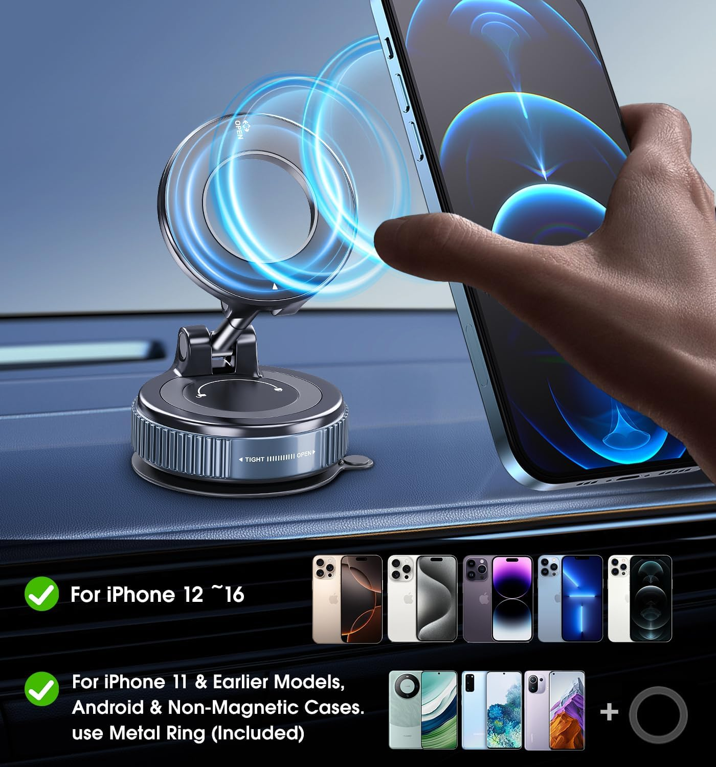 Car Phone Holder for Magsafe，360&deg; Foldable Magnetic Phone Holder with Strong Suction Cup Base, Compatible with Iphone 17/16/15/14 Series, Dashboard & Windshield Use image number 1