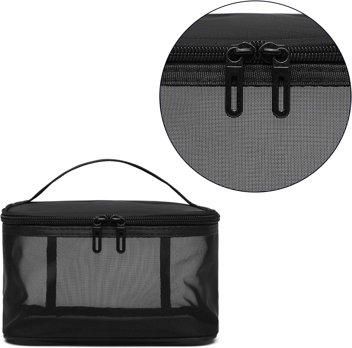 Makeup Bag Nylon Mesh Toiletry Bags Single/Double Layer Cosmetic Brush Organizer Pouch Waterproof Case for Personal Care Makeup Bag, Black, Single Layer image number 5