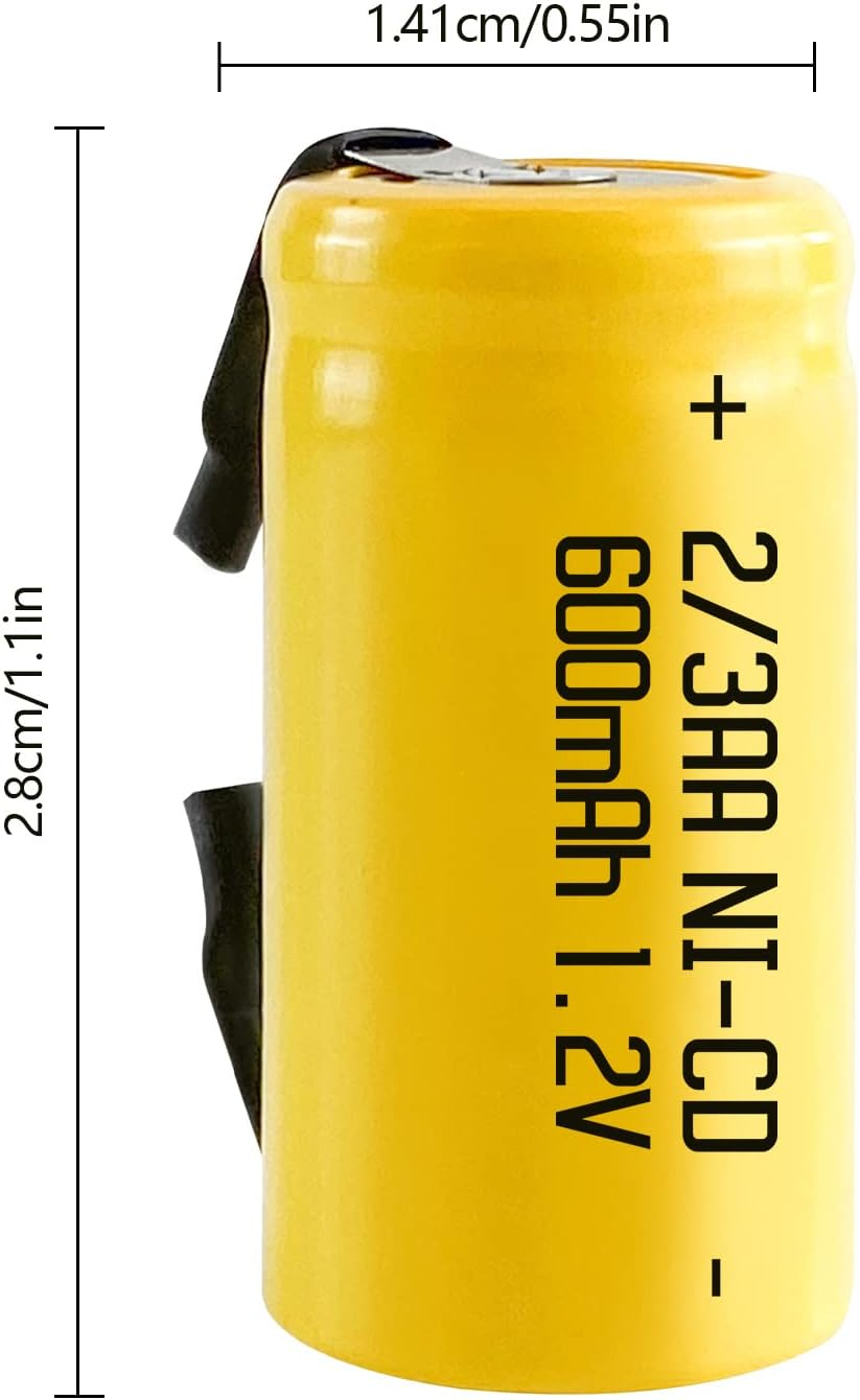 JINTION 2/3 AA Rechargeable AA Ni-Cd 1.2V 2/3AA 600Mah Battery Rechargeable 2/3AA Batteries - 6 Pack(28 * 14Mm) image number 2