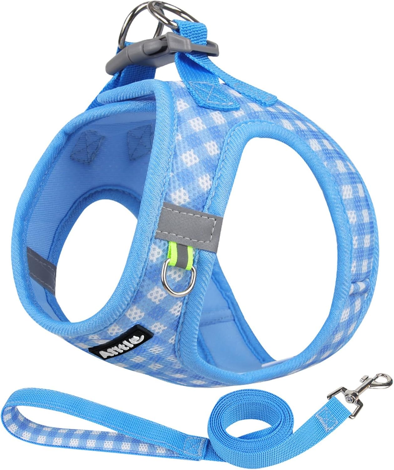 AIITLE No-Pull Pet Harness with a Leash, Plaid Comfort Padded Vest, Step in Dog Harness, Reflective Bands, Soft Breathable Pet Supplies, for Small and Medium Dogs and Cats Yellow S