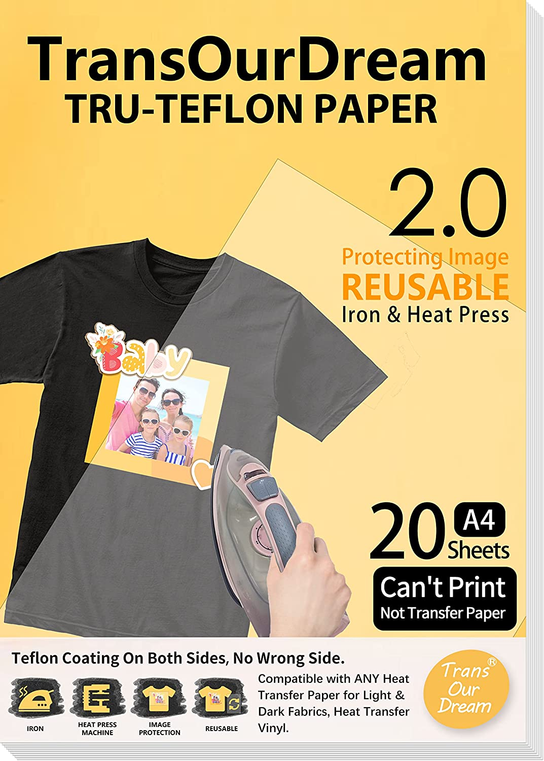 Transourdream Iron on Heat Transfer Paper for Light T Shirts (10 Sheets A4, Light 3.0) Printable HTV Heat Transfer Vinyl for Inkjet & Laserjet Printer Iron on Transfers for T Shirts (TRANS-L3-10)