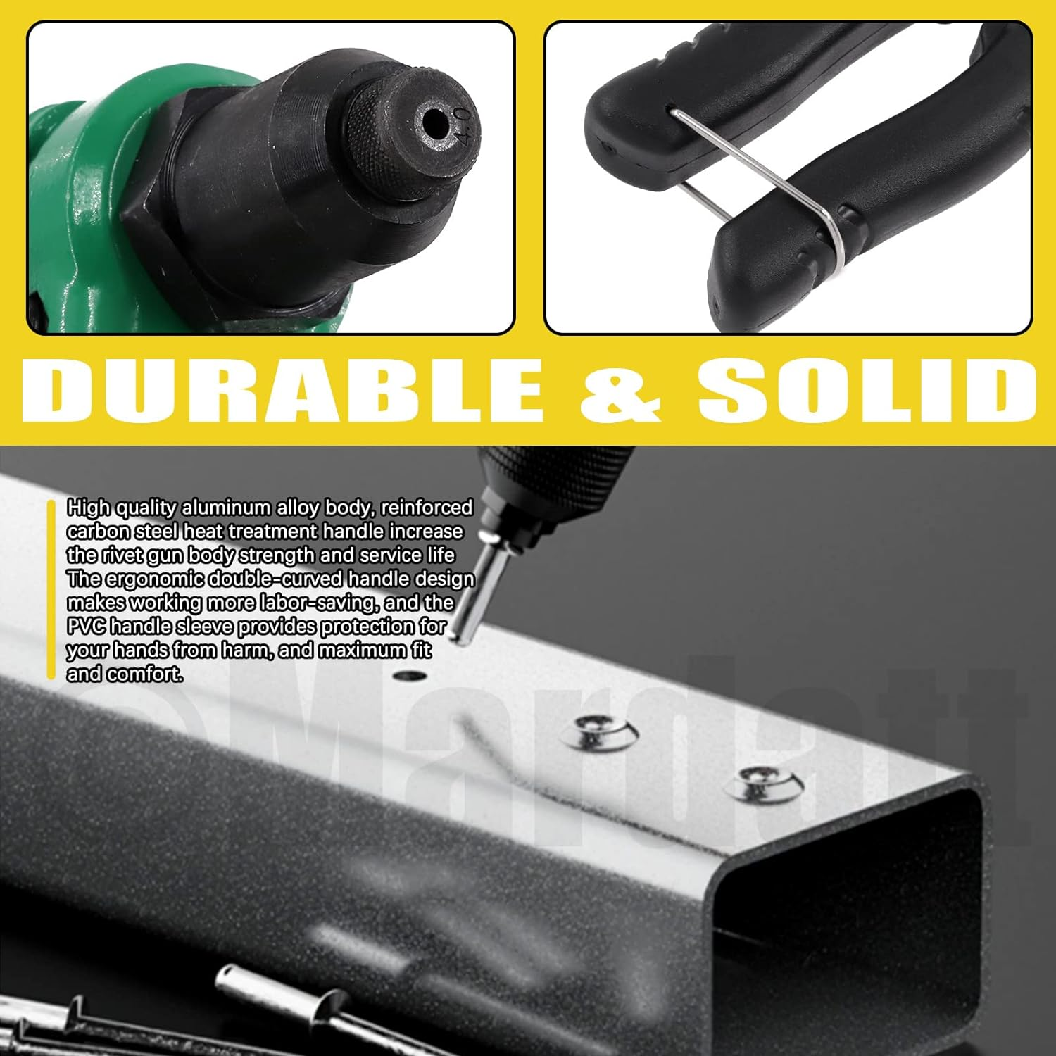 121Pcs 8 Inch Rivet Gun with 120Pcs Blind Rivets, M2.4 M3.2 M4 M4.8 Aluminum Manual Pop Rivets Tool Heavy Duty Riveter Tool for Automotive Metal Sheets Repair image number 4