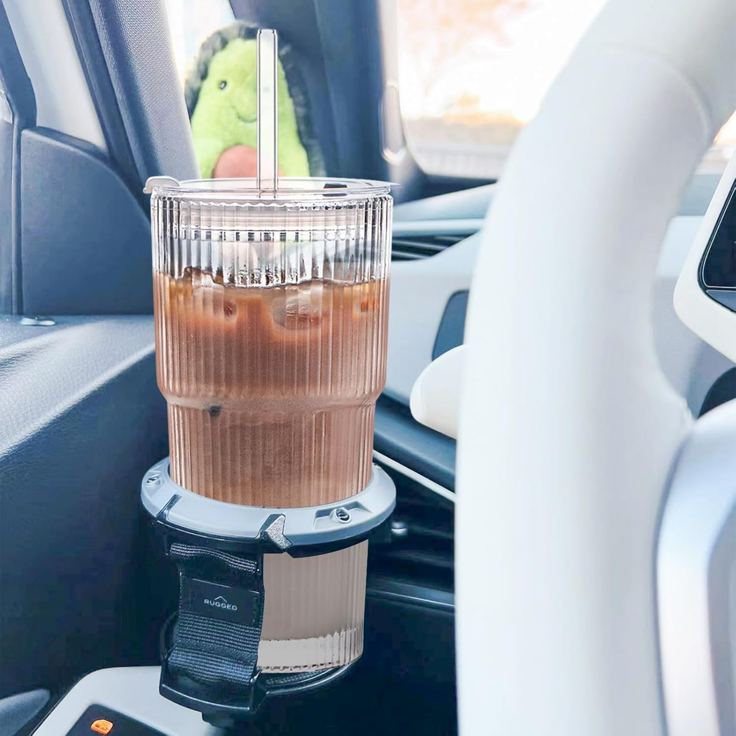 HAUNDRY 20Oz Glass Tumblers with Lids and Straws, Set of 2 - Stylish Ribbed Design Drinking Glasses for Iced Coffee Cups, Juice, Smoothies, Cold Beverages, Includes Cleaning Brush, Durable Glassware image number 6