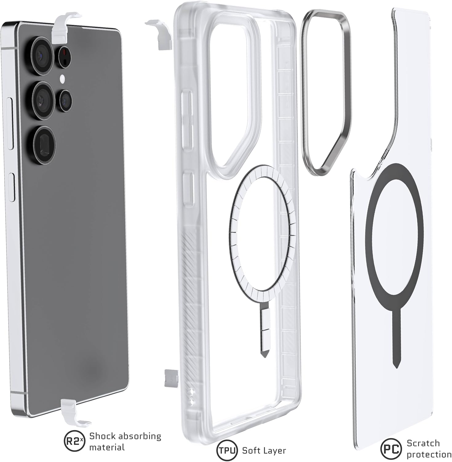 Ghostek Covert S25 Ultra Clear Case Magsafe Compatible with Magnetic Ring, Slim Thin Shockproof Phone Cover Designed for 2025 Samsung Galaxy S25Ultra (6.9") (Clear Matte) image number 2