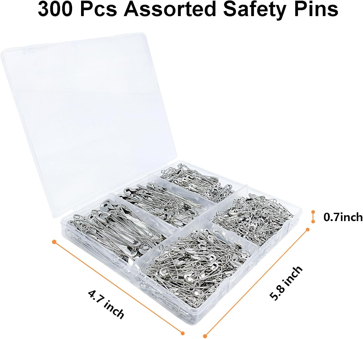 YUESUO 550 Pack 5 Different Sizes Silver Safety Pins Heavy Duty Safety Pin for Clothes, Crafts, Sewing (550) image number 1