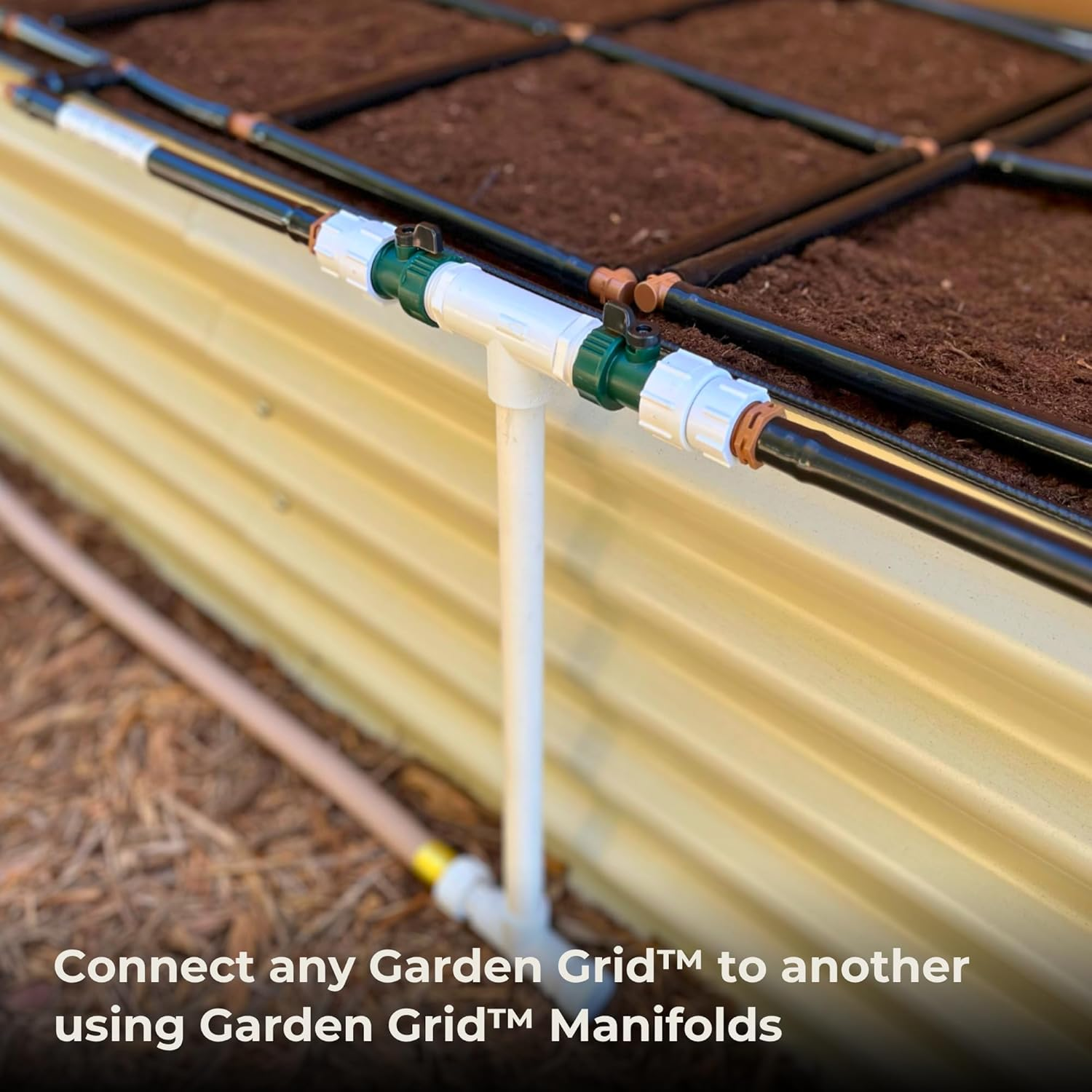 Garden Grid Connection Manifold | 6In Tall | Link All of Your Garden Grids so They Can Water Together | Adjust the Water Output of Each Individually | Perfect for 6" Tall Raised Beds image number 2