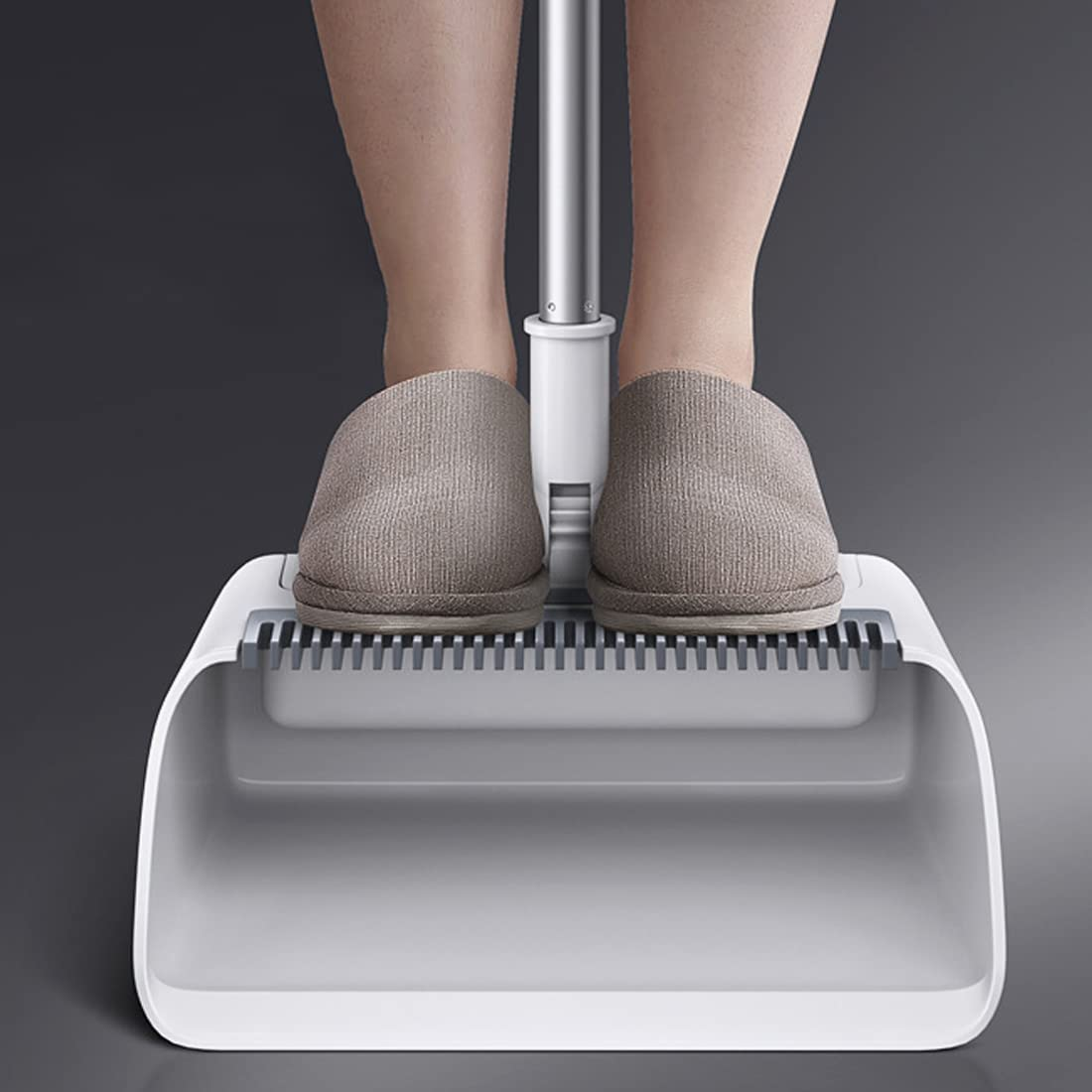 Broom and Dustpan Set for Home, Long Handle 180&deg; Rotating Broom and Dustpan Combo with Teeth, Foldable Upright Standing Dust Pan and Broom for Room, Kitchen, Office Floor Cleaning image number 2