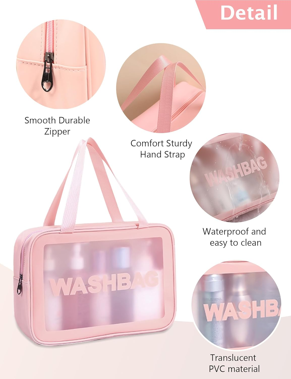 Travel Clear Makeup Bag, Portable Waterproof Cosmetic Organizer Case with Handle for Women, Essential Carry-On Travel Accessories for Toiletries and Brushes (3 Pcs-White) image number 1