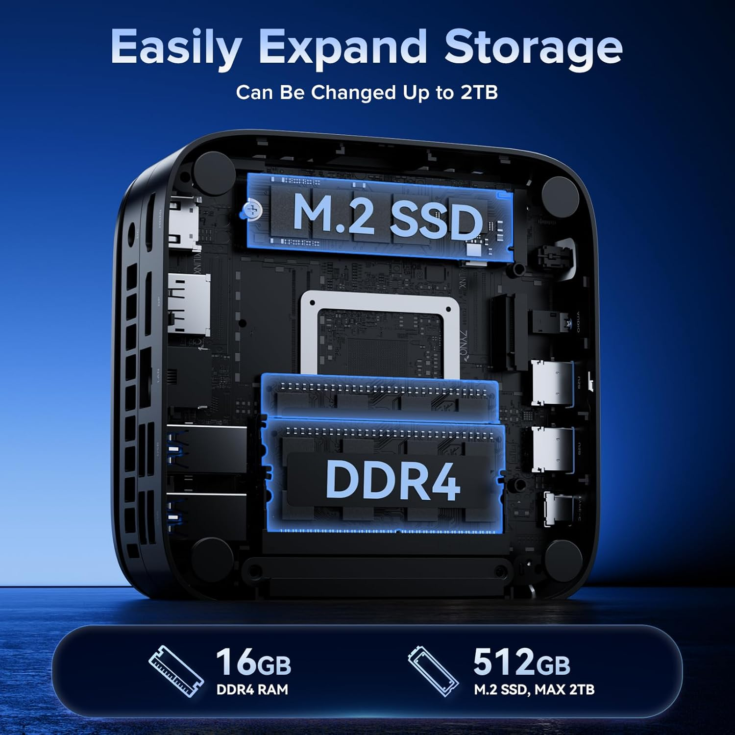 KAMRUI P1 Mini PC AMD Ryzen 4300U(Up to 3.7Ghz) 16GB DDR4 512GB M.2 SSD Mini Computer Mini PC Win-11 Pro 4K@60Hz Triple Display HDMI2.0+DP1.4+USB-C Wifi5 BT RJ45 LAN VESA Mount Small PC image number 2