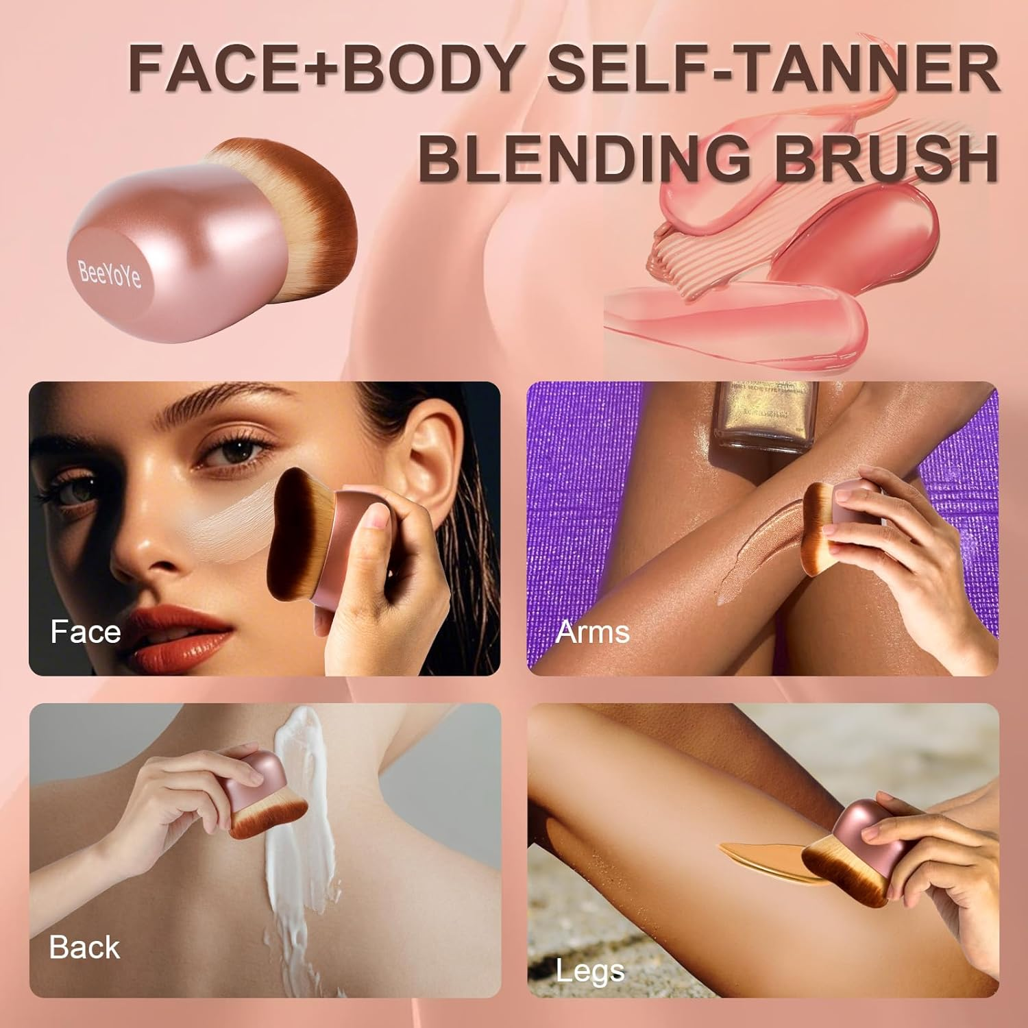 Beeyoye Extra Large Body Makeup Brush for Applying Self Tanner,75Mm Face Kabuki Brush Leg Tanning Brush for Applying Self-Tan Lotion,Body Coverage Applicator for Makeup Tattoo Concealer - Pink image number 6