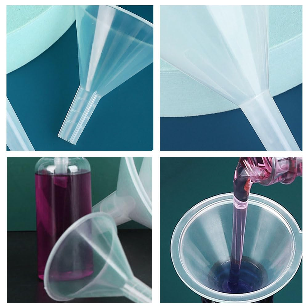 Changyeah 3 Pcs Plastic Funnel Set, Lab Funnels, Kitchen Funnel, for Lab Bottles Sand Art Perfumes Spices Powder Funnel Essential Oils, DIY Craft Recreational Activities, 3-Sizes (60Mm,75Mm,90Mm) image number 4