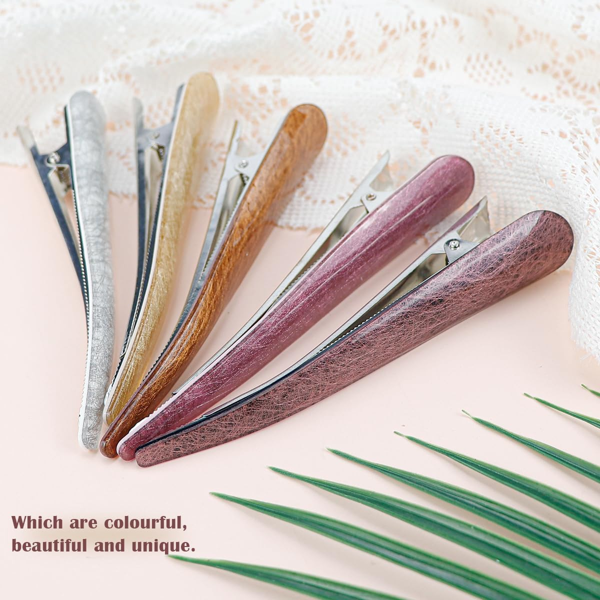 FERCAISH Pack of 5 Non-Slip Duckbill Hair Clips, Large Acrylic Horn Clip, Crocodile Clips, Hair Metal, Colourful Long Alligator Hair Clips for Women and Girls image number 5