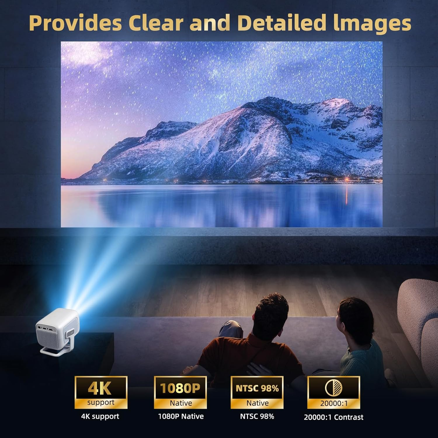 [Netflix Official & TOF Real-Time Focus] Mini Smart Projector &ndash; Native 1080P, Projector 4K, 700ANSI 1080P Full HD Wifi6 Bluetooth, Auto Keystone Correction, 3D Dolby Audio, Home Movie Projector(White) image number 4