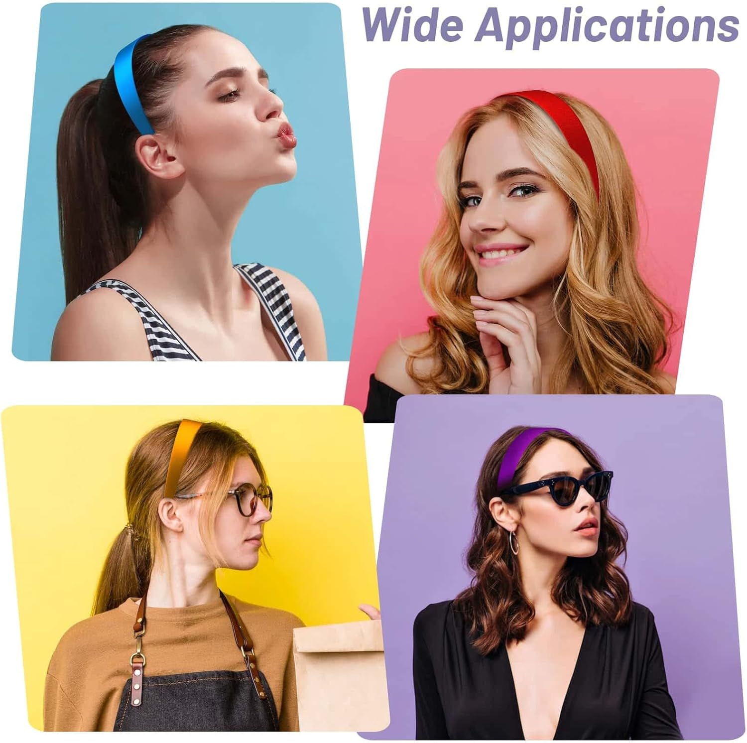 16 Pcs Satin Headbands Bulk 1 Inch Anti-Slip Ribbon Hair Bands Plain Hard Headbands for Women DIY Craft Hair Accessories (Multicolor) image number 3