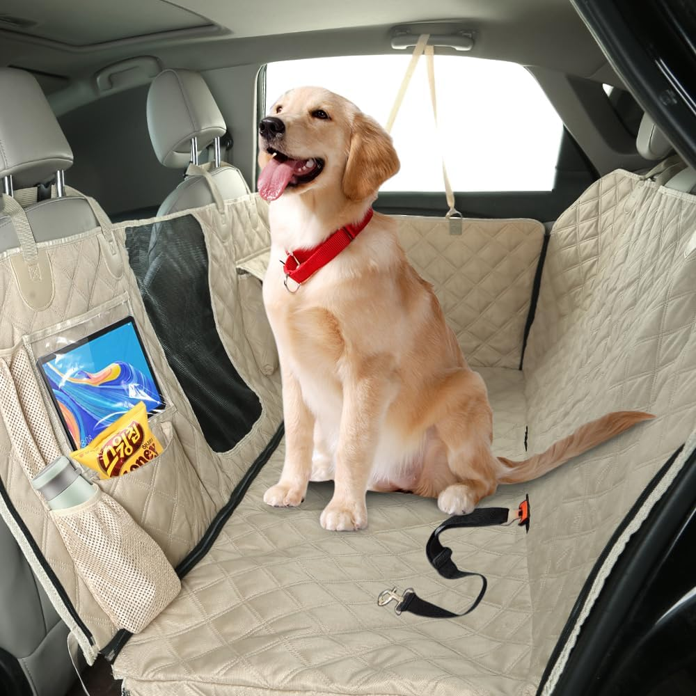 Dog Car Seat Cover for Back Seat Car Hammock, Waterproof Backseat Protector for Dogs, Mesh Window and Multiple Pockets - Fits Cars, Suvs, and Trucks image number 4