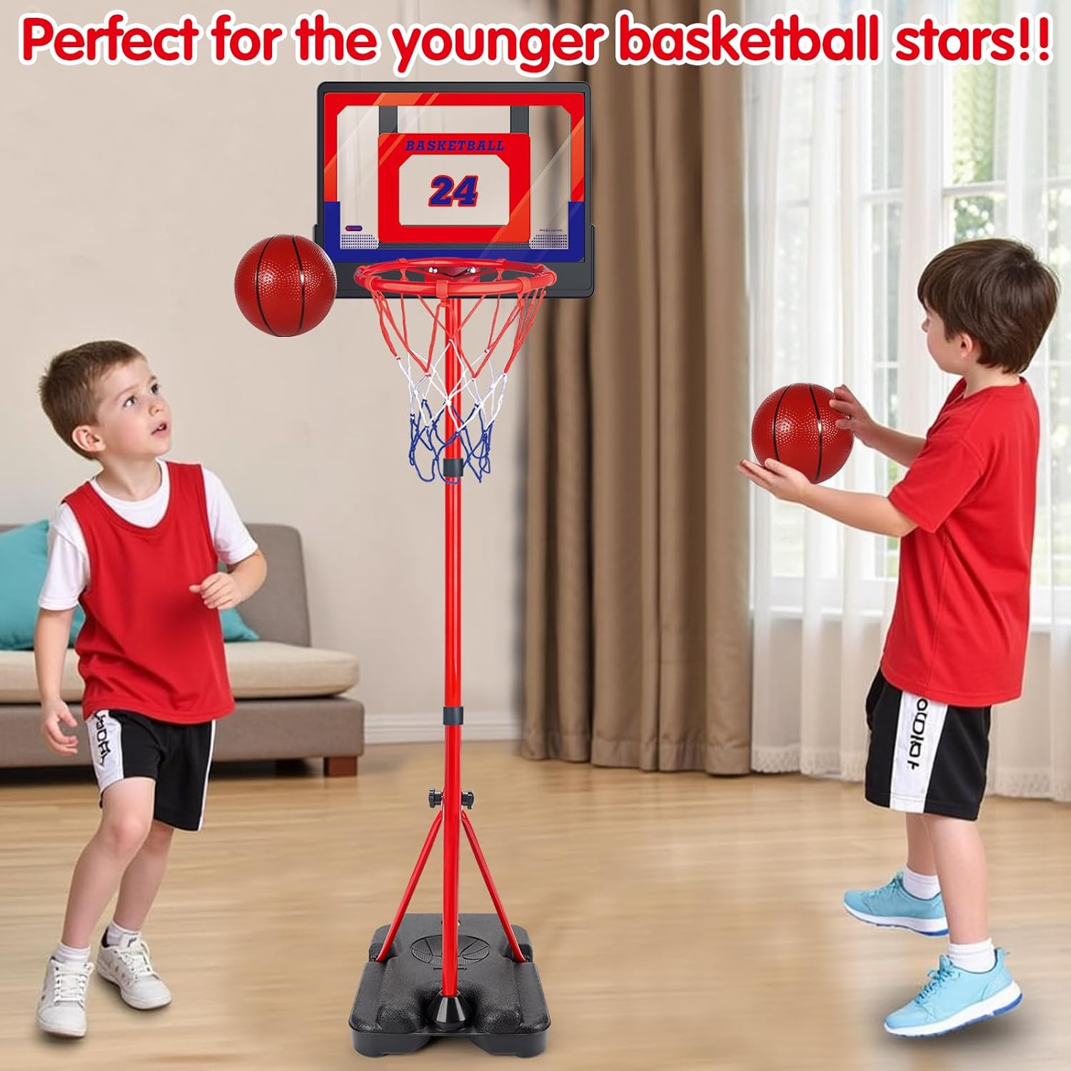 Basketball Hoop Indoor Outdoor for Children Height Adjustable 107 Cm - 189 Cm, Basketball Basket Set Toy with Ball Pump, Sports Toy Gift for Boys Girls from 3 4 5 6 7 8 Years image number 1