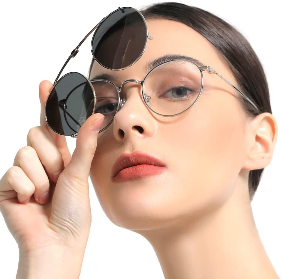 Kachawoo Flip-Up Lenses with Polarised Sunglasses Lens Clip on Sunglasses for Men Women Green Pink Blue Multifunctional Frame - Black With Green image number 3