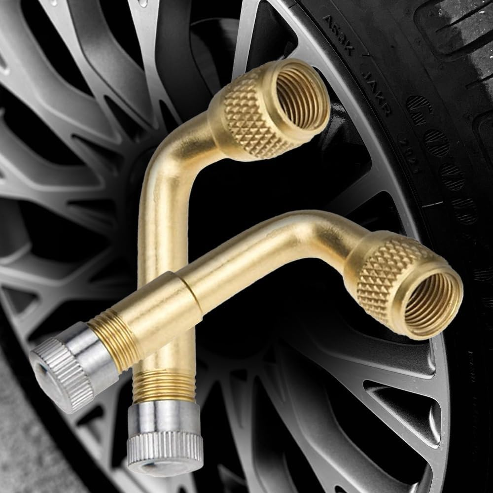 YUESUO 2 PCS Tire Valve Extension 90 Degree Brass Tire Valve Stem Extension Universal Valve Stem Extensions Suitable for Most Cars (Gold 2-Pack) image number 3