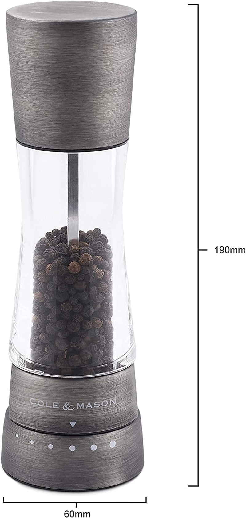 Cole & Mason H332028 Derwent Titanium Salt and Pepper Mill, Set of 2, Manual, Stainless Steel/Acrylic, 190 Mm, Precision+, Gift Set image number 2