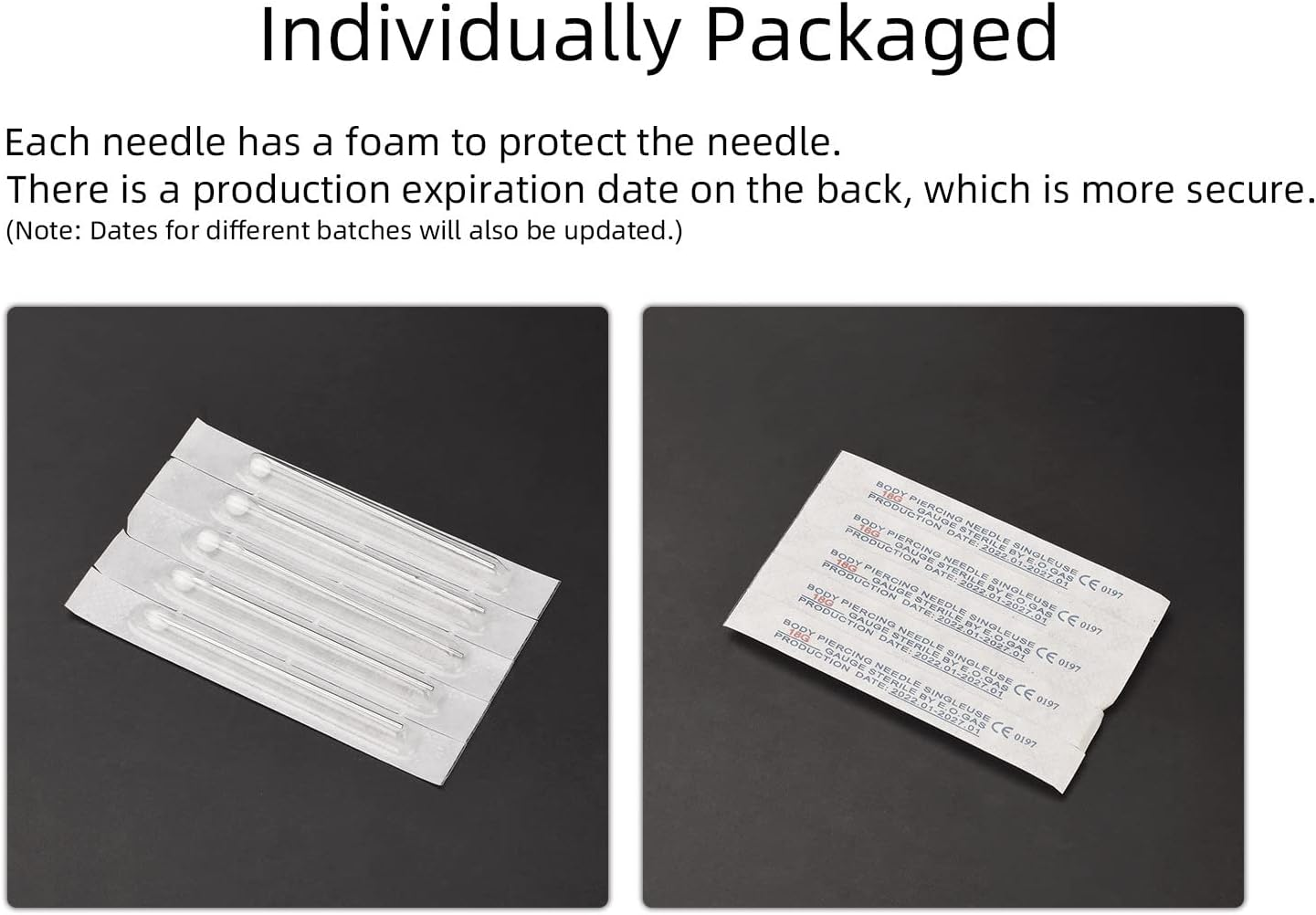 ATOMUS Body Piercing Needles, 10Pcs Stainless Steel Sterile Disposable Ear Nose Navel Nipple Lip Piercing Needles