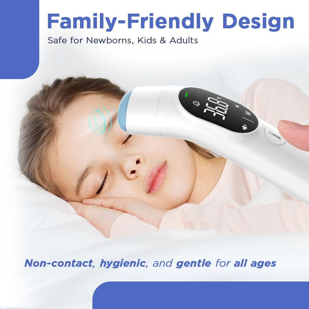 Medical Grade Forehead & Ear IR Digital Fever Thermometer Baby & Whole Family | 3In1 Body, Food & Room Temp| 1-Second Reading | In-Built Probe ARTG TGA | Batteries & Pouch| C/F, Mute Mode, Torch Light image number 5