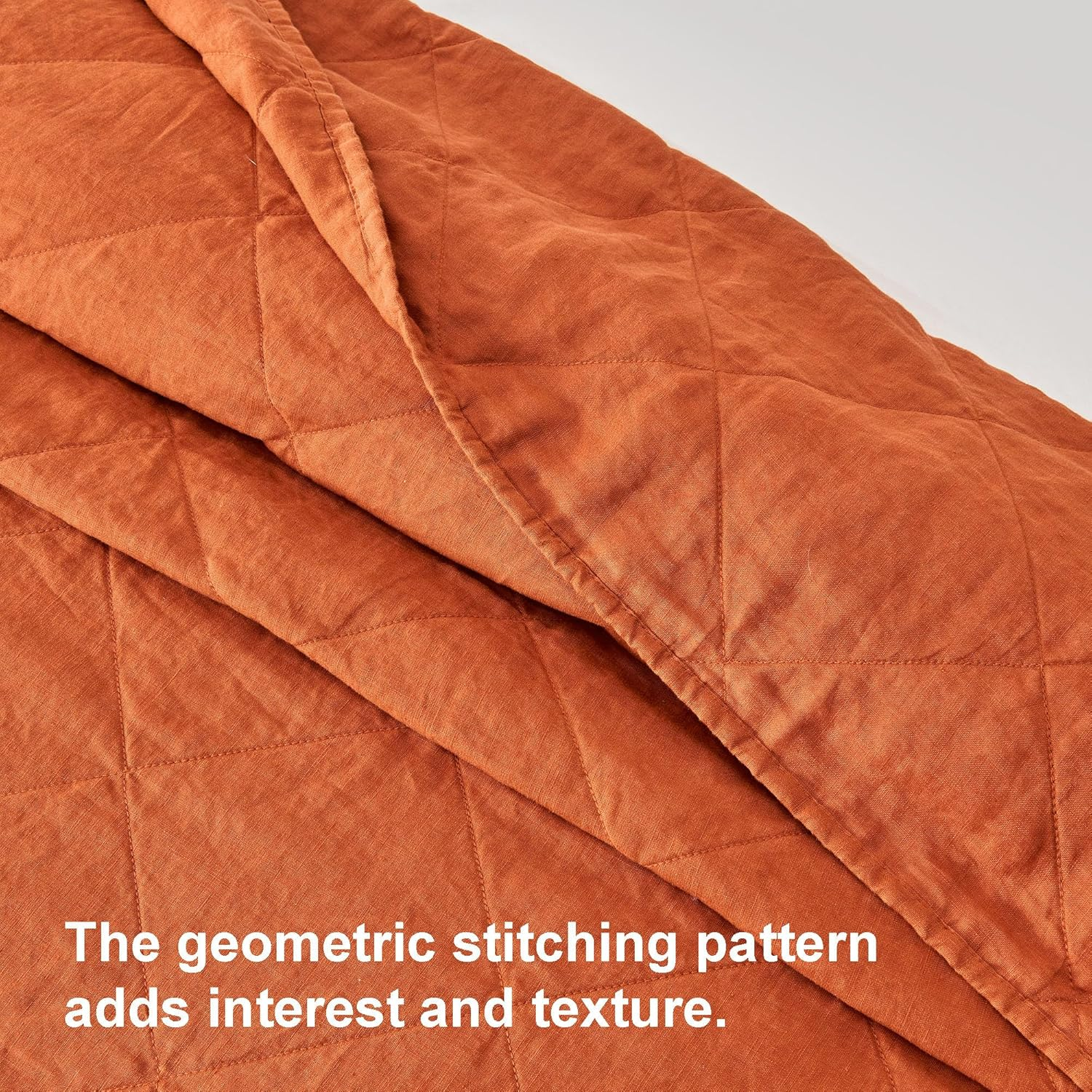 S VICTORY SYMBOL Linen Quilt Set Queen Size-3 Piece Bedding Quilt Coverlets,All Seasons Caramel Bedspreads,Washed Linen Shell and Rayon Derived from Bamboo Filling Quilted Coverlet image number 4