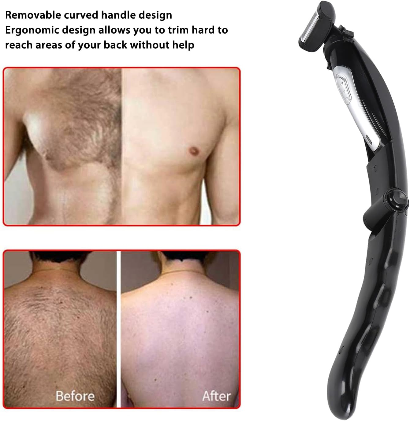 Men'S Back Shaver, Body Hair Trimmer DIY Back Shaver for Men, with Removable Handle, Men'S Grooming Trimmer, Wet Dry Use image number 4