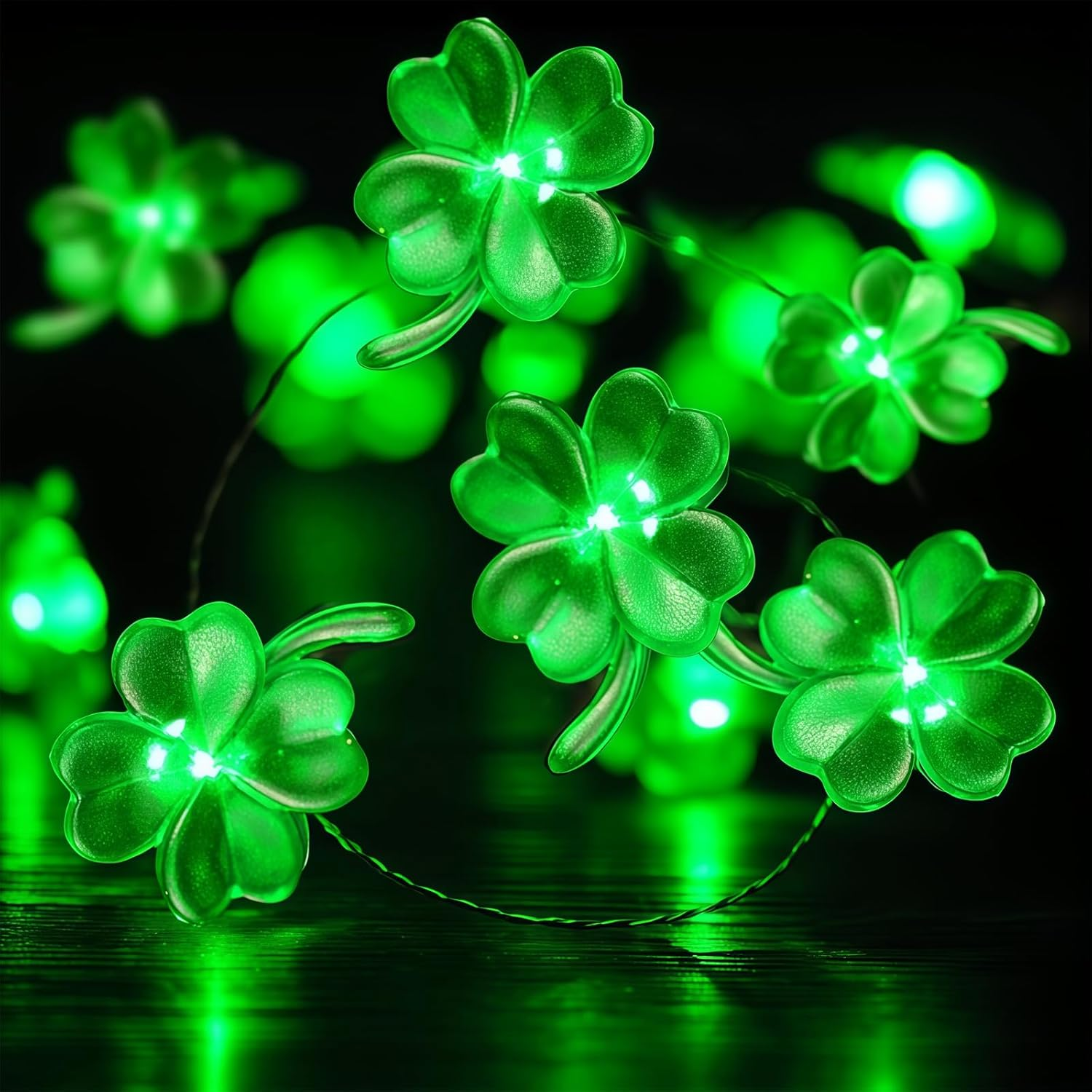 Alegre Clover Leaf Fairy Lights, Green, 2 M, 20 LED Clover Leaf Wire, Green Fairy Lights, Battery Operated, Green Fairy Lights, Indoor Decorative Fairy Lights for St. Patrick'S Day, Wedding, Bedroom image number 3