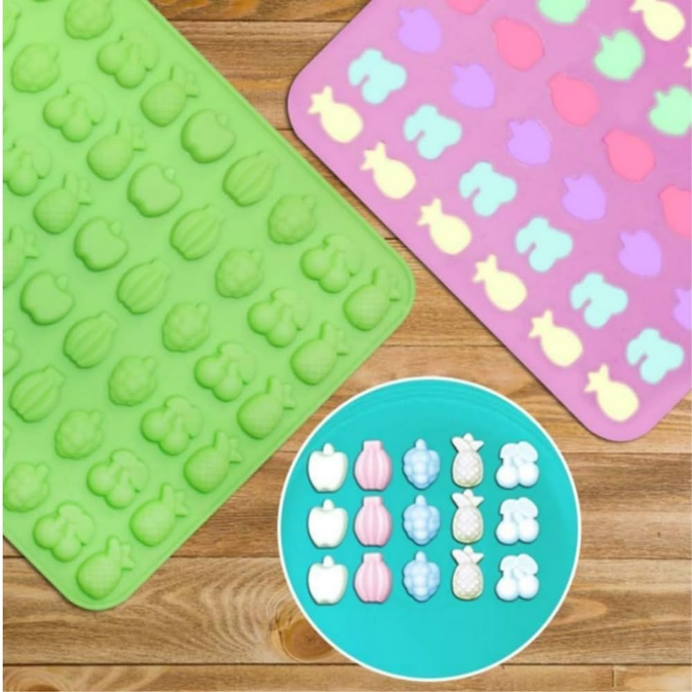 HIDOSNG 5Pcs Gummy Bear Candy Molds Silicone Gummy Molds 2 Dropper, Non-Stick Silicone Candy Mold Including Mini Dinosaur, Bear Shape, Heart, Donut Fruit for Jelly Chocolate (Pink+Green+Purple+Blue) image number 3