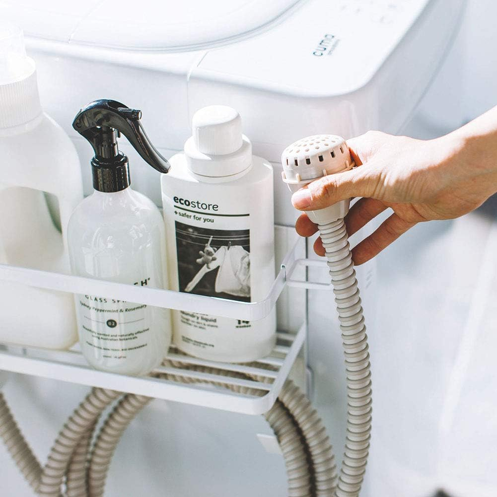 Yamazaki Industry 4768 Magnetic Rack with Hose Holder, White, Approx. W 11.0 X D 4.7 X H 7.3 Inches (28 X 12 X 18.5 Cm), Tower, Can Store Water Supply Hoses, Laundry Side Rack image number 3