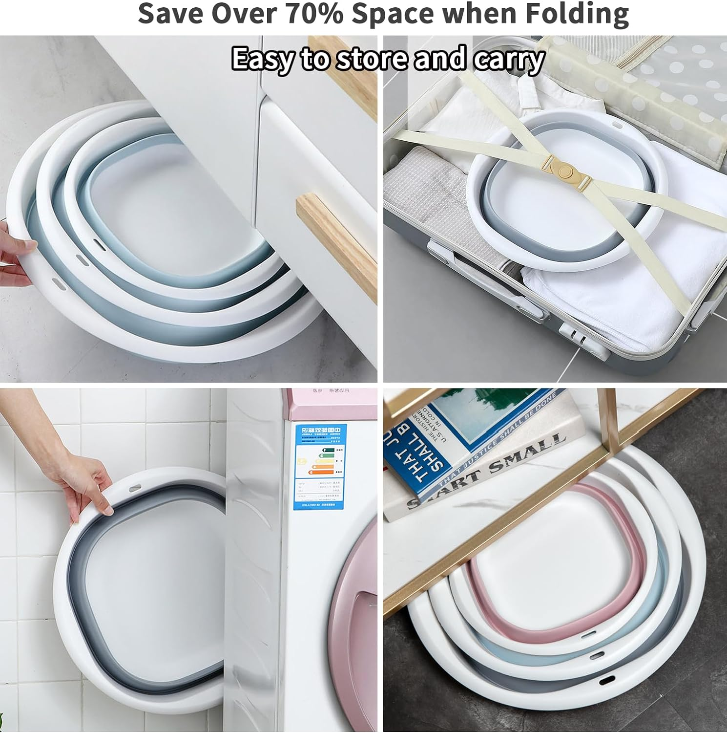 YOOGAO Home Collapsible Wash Basin, Plastic+Tpr Buckets, Portable and Space Saving, Multi-Function Use, Large and High Capacity (Pack of 3) image number 4