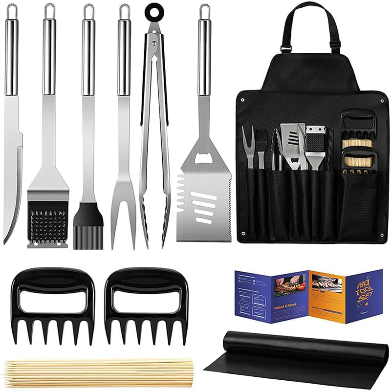 Deluxe Stainless Steel BBQ Grilling Tool Set with Apron - Complete Outdoor Barbecue Accessories Kit for Men and Women - Perfect for Picnics, Parties, and Home Grilling image number 3