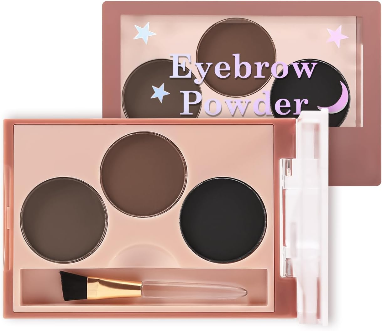 Boobeen 3 Colors Eyebrow Powder Makeup Palette, Eyebrow Shaping Kit, Beveled Brow Brush, Creates Perfectly Shaped 3D Brows