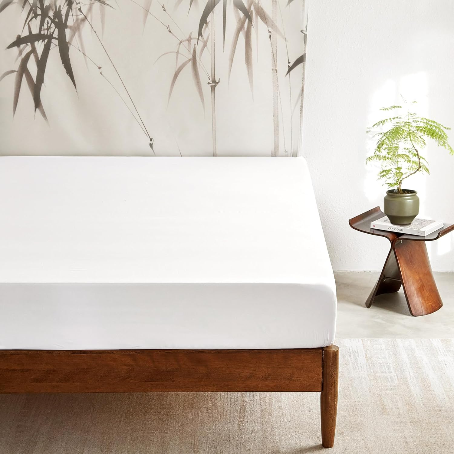 Wake in Cloud - 100% Bamboo Fitted Sheet, 1 Piece, Cooling Breathable & Silky Soft, Extra Deep, Grey, Queen Size