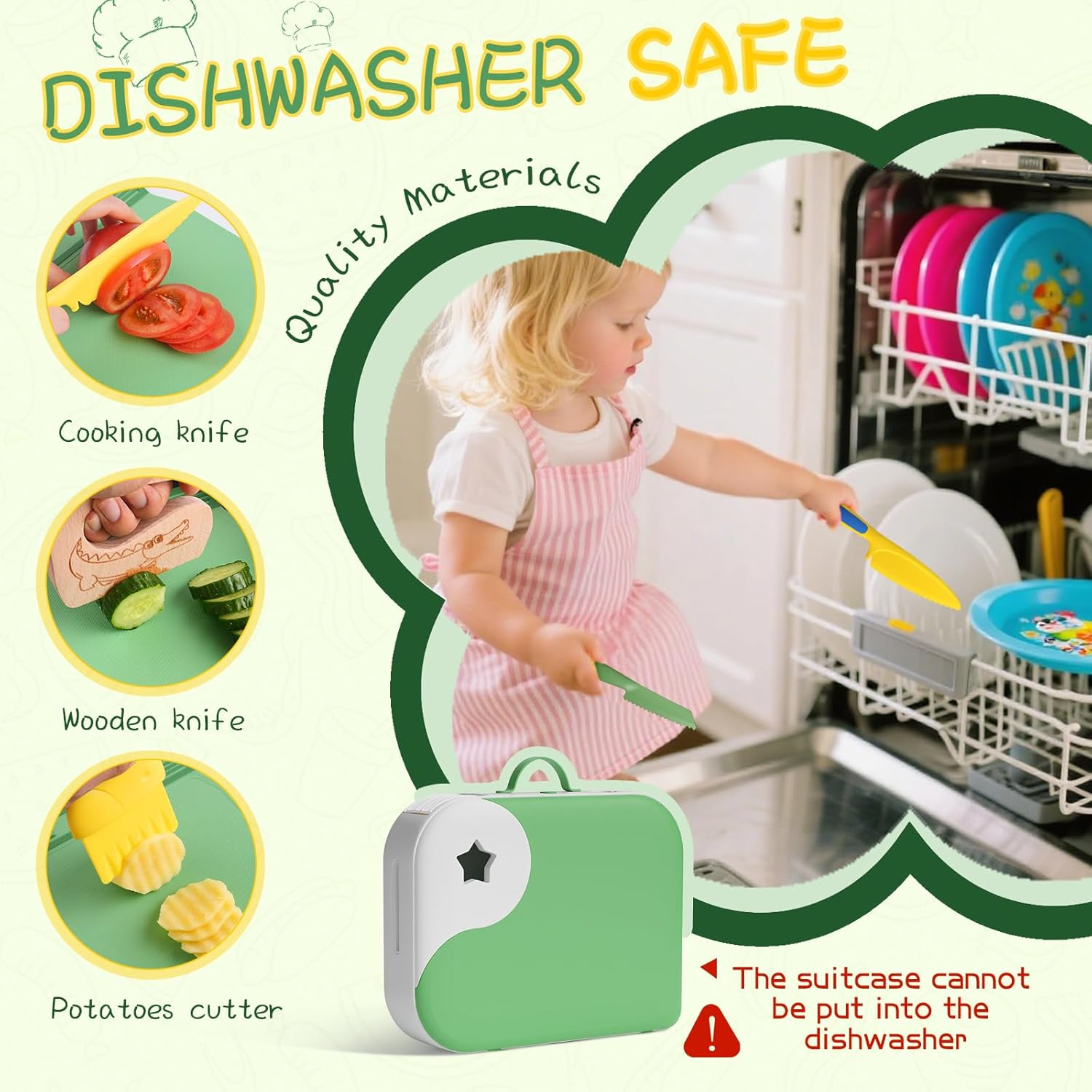 Child Kids Knife Set - 14Pcs Toddler Montessori Kitchen Tools for Real Cooking with a Storage Box, Safe Knives, BPA Free, Kids Cooking Sets | Montessori Toy for Boy and Girls Age 3+ image number 1