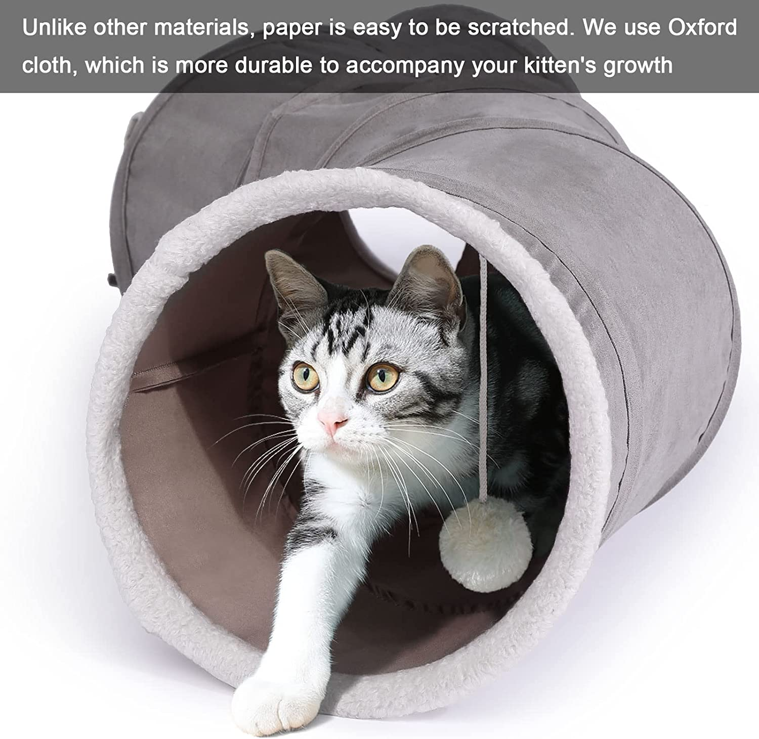Ownpets Cat Tunnel S-Shape Collapsible Cat Play Tunnel with Interactive Feather Wand Large Pet Tunnel Tube Toy for Cat Kitten Kitty Puppy Rabbit image number 2