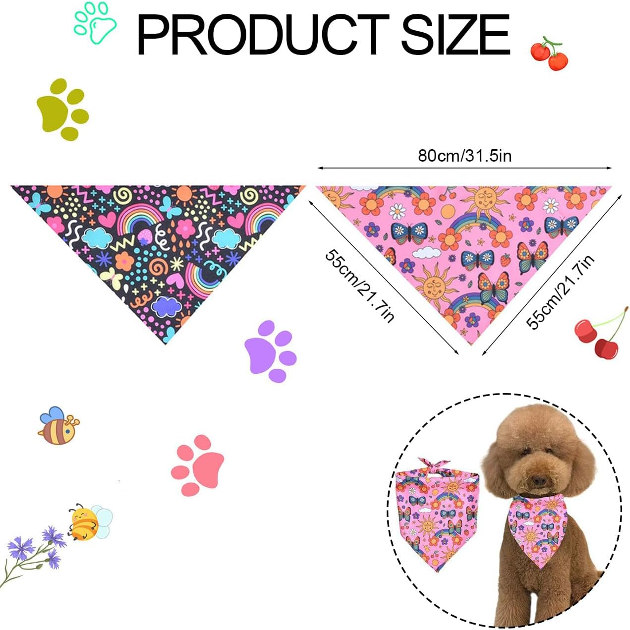 Gaodercha Pack of 2 Hippie Dog Bandana, Floral Pattern Dog Bandana, Spring Flowers, Triangle Bib, Scarf, Pet Scarf, Pet Accessories, Suitable for Daily Outdoor Use image number 1