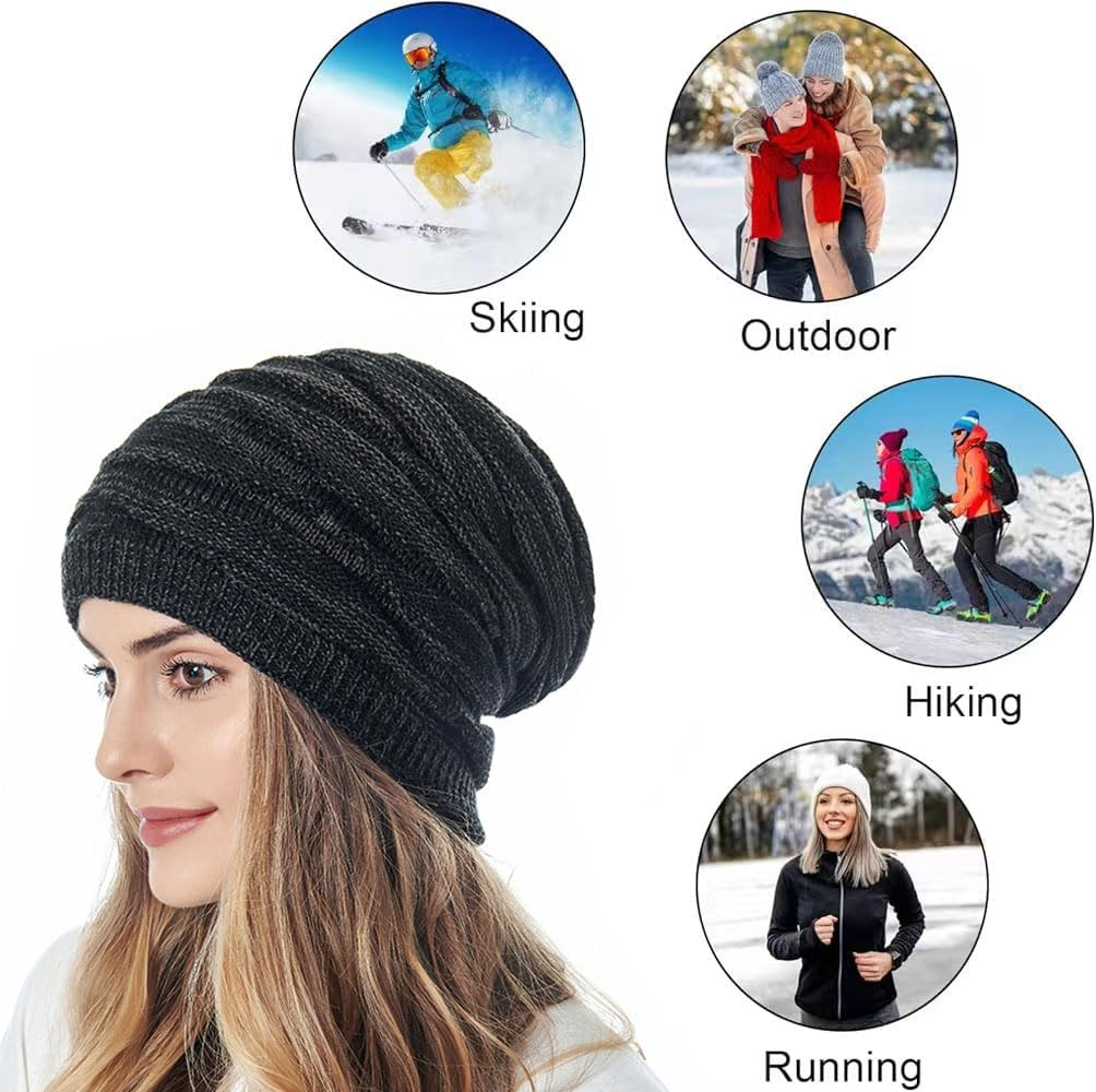 Idopick Winter Beanie Hat for Men Women, Slouchy Winter Hat Breathability & Elasticity Snow Cap Hat for Cold Weather Warm Knit Hat - Black image number 5