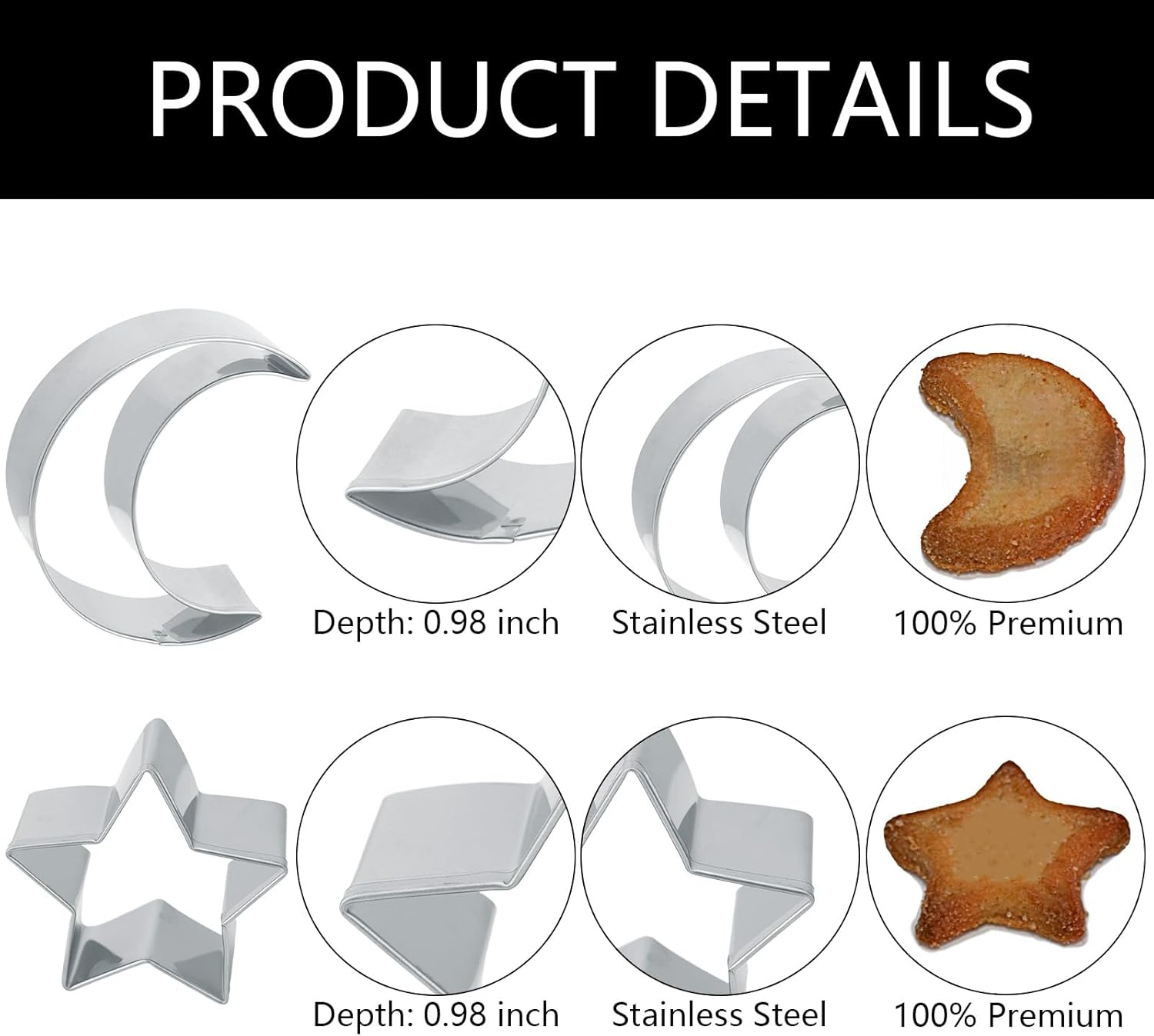 Star and Moon Cookie Cutter, Stainless Steel Cookie Cutters Moon Star Shaped Biscuit Form Night Sky Theme Biscuit Form for Pastry Cake Fondant Decor image number 2