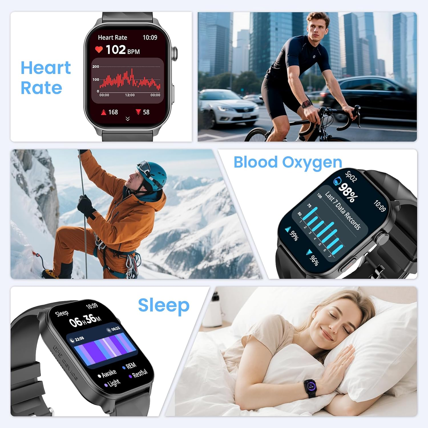 Smart Watch for Men Women Built-In GPS Fitness Tracker, 2.01" HD Touchscreen(Answer/Make Calls), 110+ Sport Modes with Heart Rate/Spo2/Sleep Monitor/, Compass, 1 ATM Waterproof, for Android Ios Black - Black image number 6