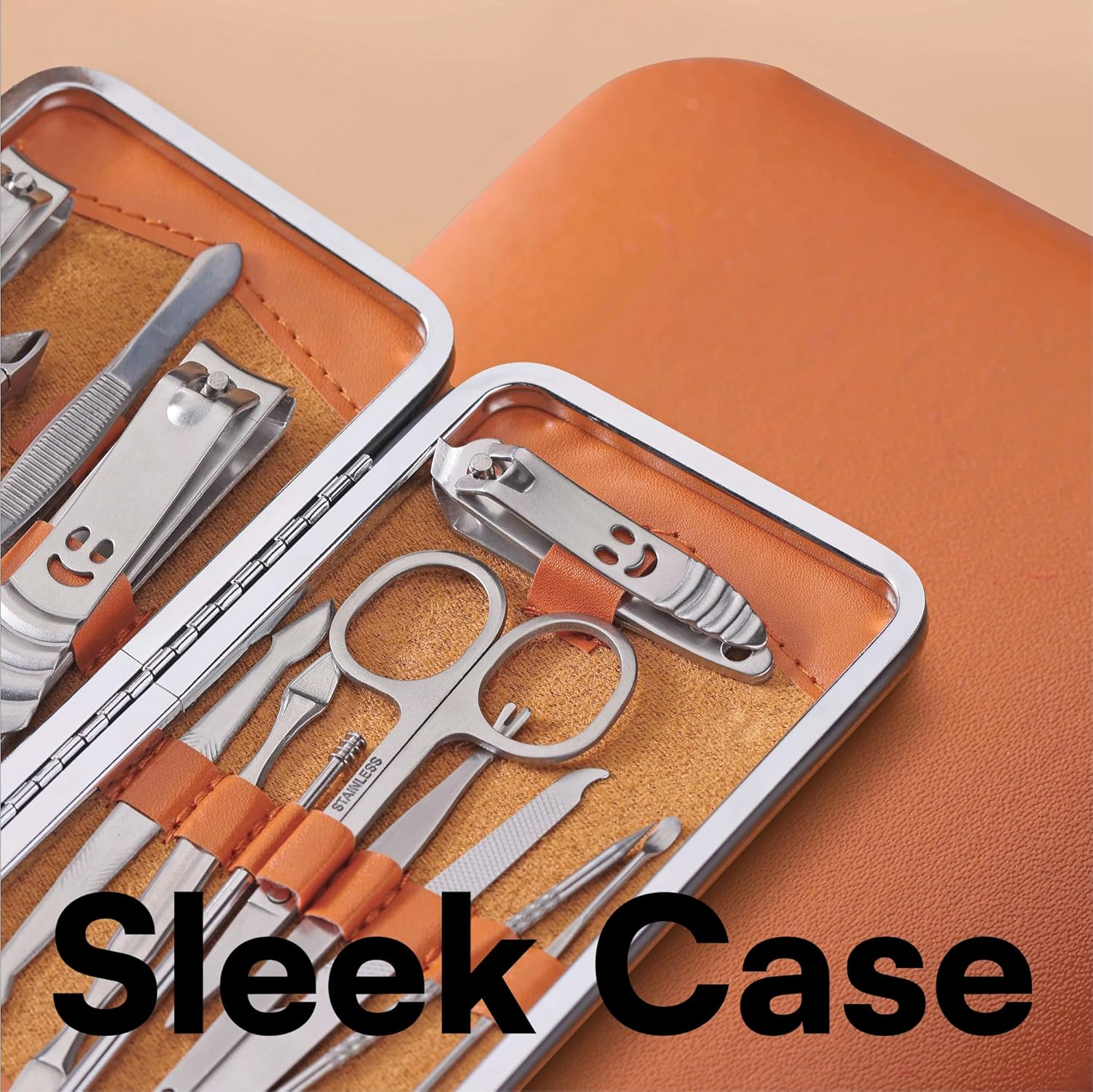 H&S Manicure Set for Women & Men - Manicure & Pedicure Tools & Accessories - 14 Pcs - Stainless Steel Nail Clippers Set & Cuticle Remover - Cutter Trimming Grooming Tools - W/Leather Case - Nail Kit - Dark Green image number 5