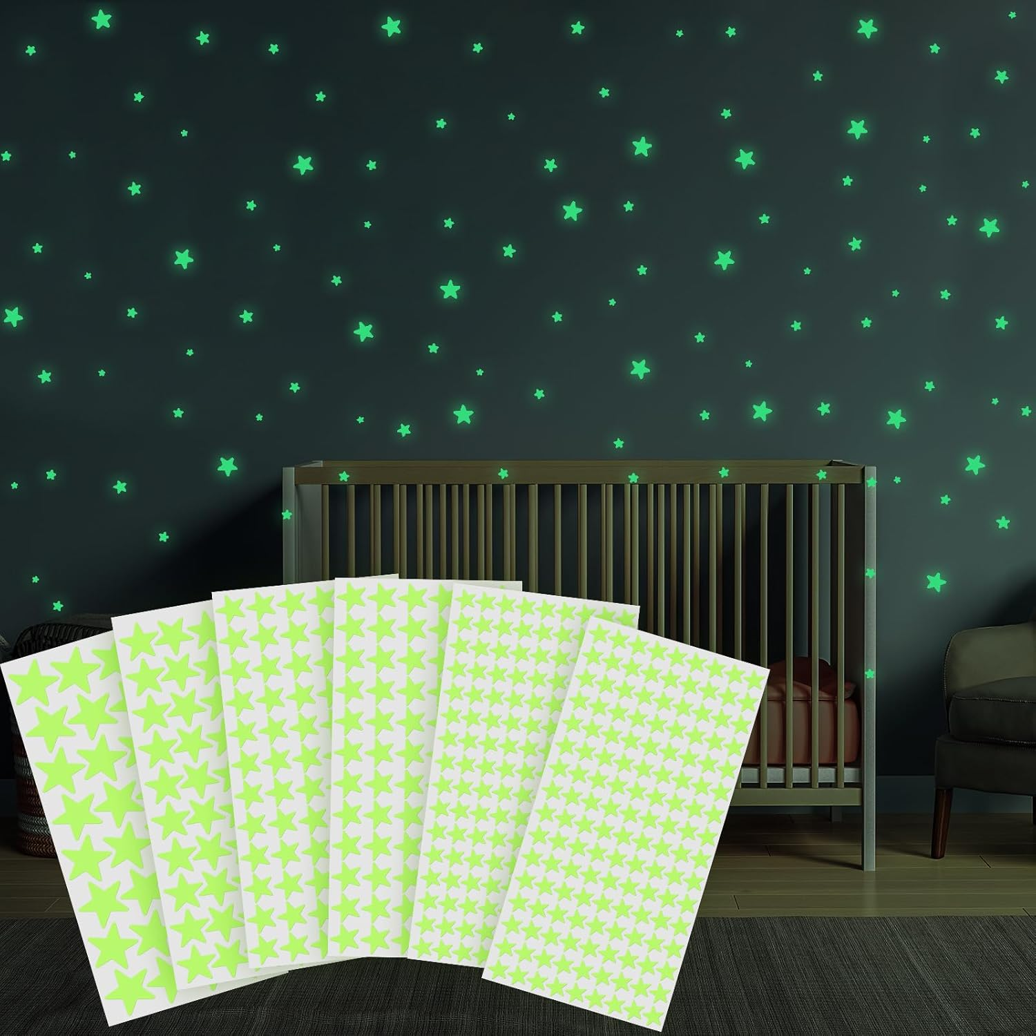 YIIFELL Glow in the Dark Stars Stickers for Ceiling, 514Pcs 3D Room Wall Decor Ceiling Stars Glow in the Dark Star Stickers Glow in the Dark Wall Decals for Kids Bedding Room or Party Birthday Gift image number 5