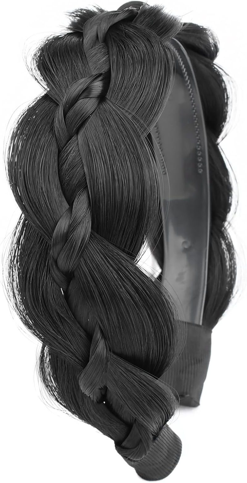 VOPPIS Wide Braided Headband with Teeth Synthetic Hair Plaited Headband Fishtail Braided Hair Band Hairpiece for Girls Women Beauty Accessory (Honey Blonde, Wide)