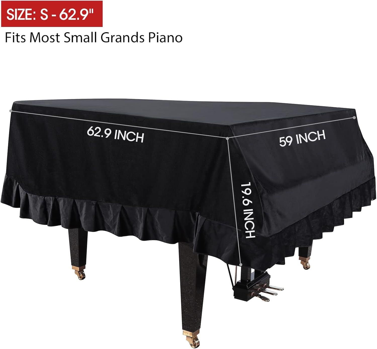 Grand Piano Cover Moisture-Proof and Dustproof Baby Grand Piano Protective Cover Washable with Velvet Full Triangle Piano Cover 62.9"X59"X19.6" (S-62.9", Thickened Black) image number 5