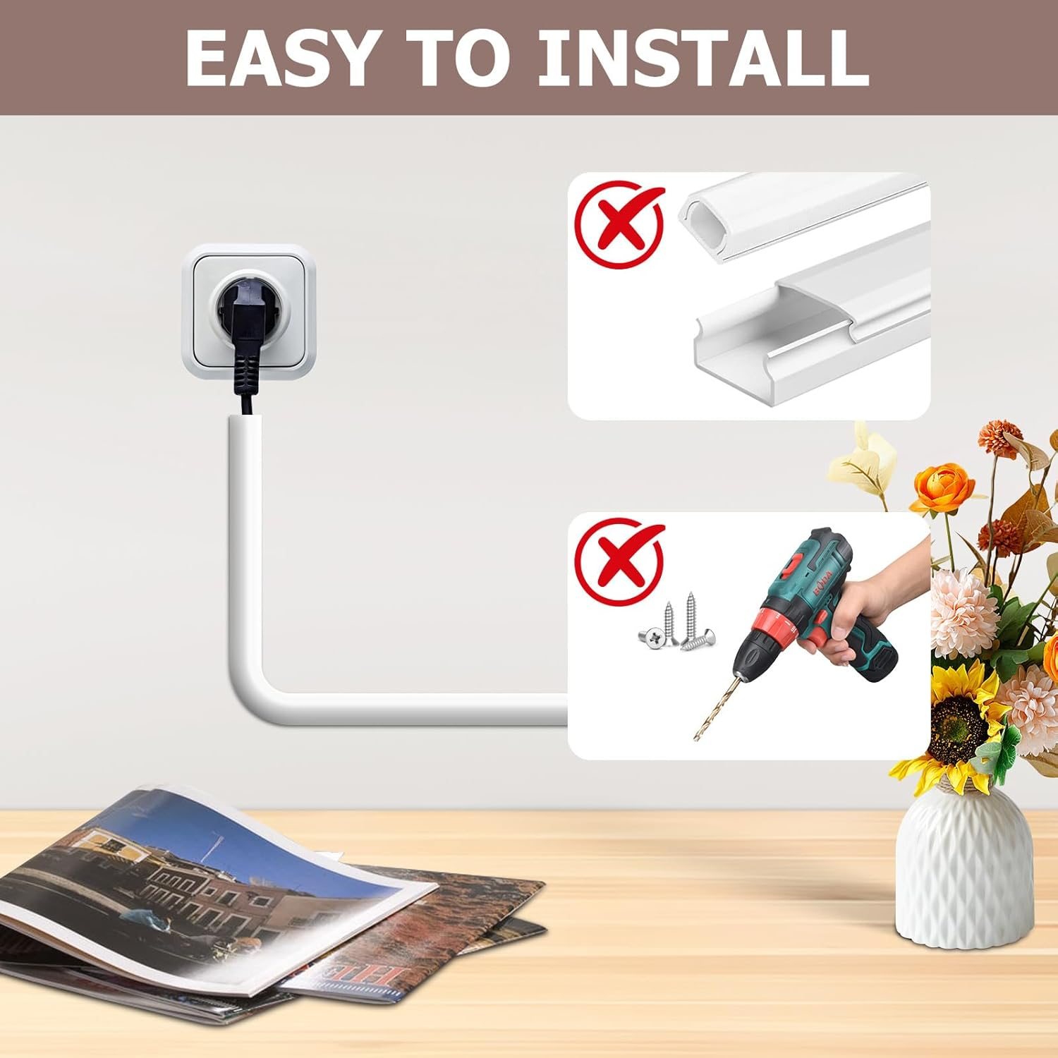 Cable Cover, Self Adhesive Hider, Wall-Mounted Wire and Covers for Wall-Mounted Tvs, Flexible Cable Hiders in Homes and Offices (D15, 2M) image number 4